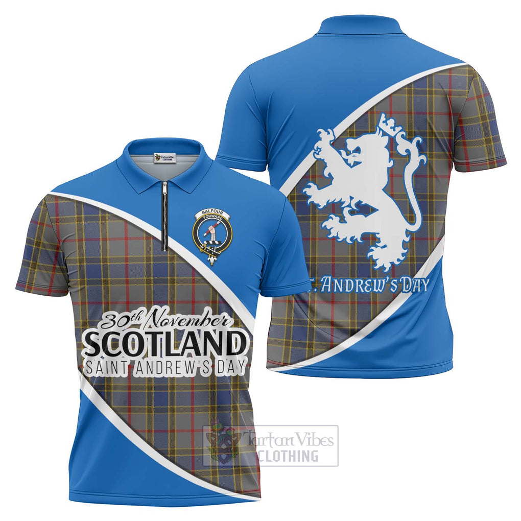 Tartan Vibes Clothing Balfour Family Crest Tartan Zipper Polo Shirt Celebrate Saint Andrew's Day in Style