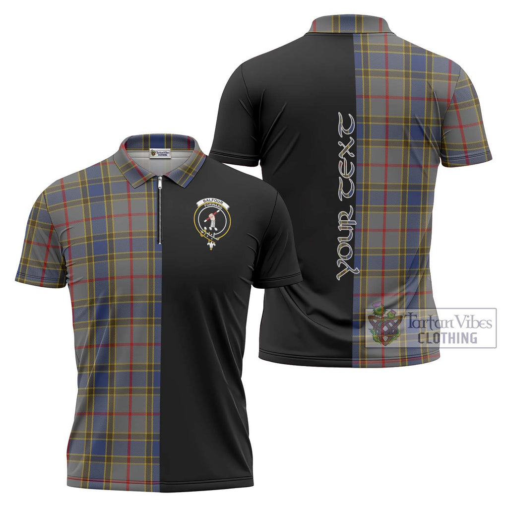 Balfour Tartan Zipper Polo Shirt with Family Crest and Half Of Me Style Unisex - Tartanvibesclothing Shop