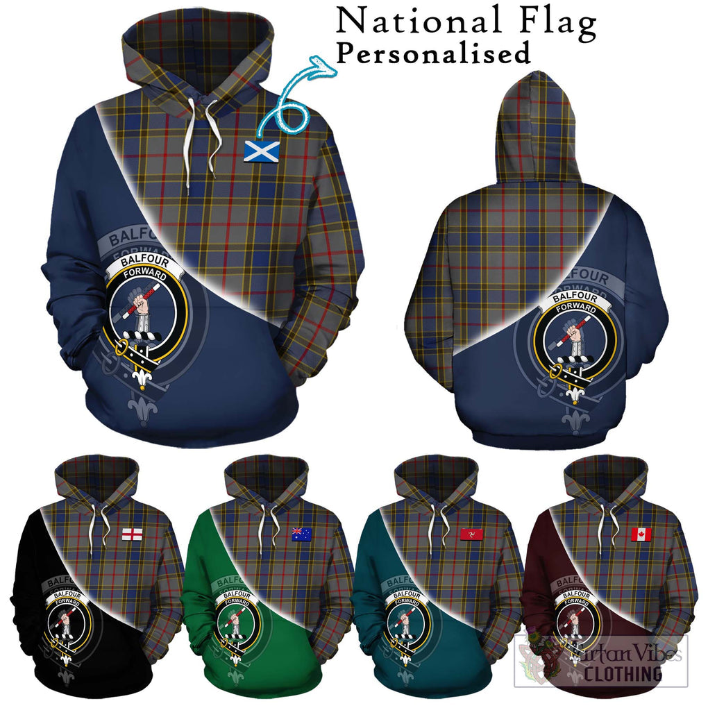 Balfour Tartan Hoodie with Personalised National Flag and Family Crest Half Style Zip Hoodie - Tartanvibesclothing Shop