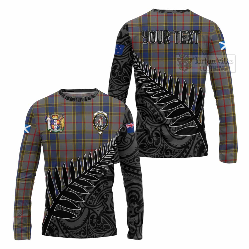 Tartan Vibes Clothing Balfour Crest Tartan Long Sleeve T-Shirt with New Zealand Silver Fern Half Style