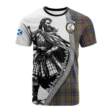 Balfour Tartan Clan Crest Cotton T-shirt with Highlander Warrior Celtic Style