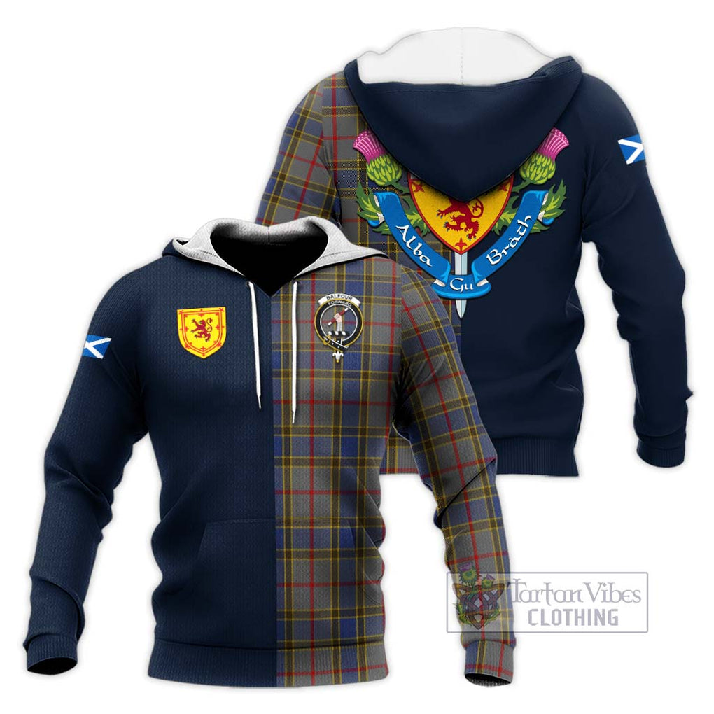 Tartan Vibes Clothing Balfour Tartan Knitted Hoodie with Scottish Lion Royal Arm Half Style