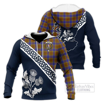 Balfour Tartan Knitted Hoodie Featuring Thistle and Scotland Map