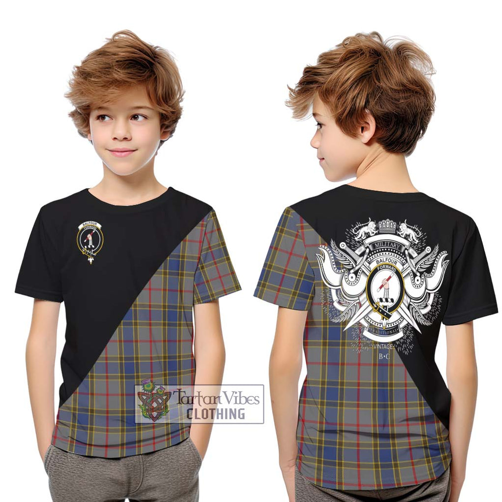 Balfour Tartan Kid T-Shirt with Family Crest and Military Logo Style Youth XL Size14 - Tartanvibesclothing Shop