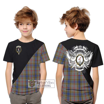 Balfour Tartan Kid T-Shirt with Family Crest and Military Logo Style