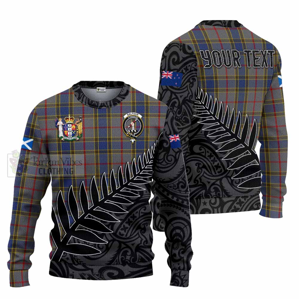 Tartan Vibes Clothing Balfour Crest Tartan Knitted Sweater with New Zealand Silver Fern Half Style