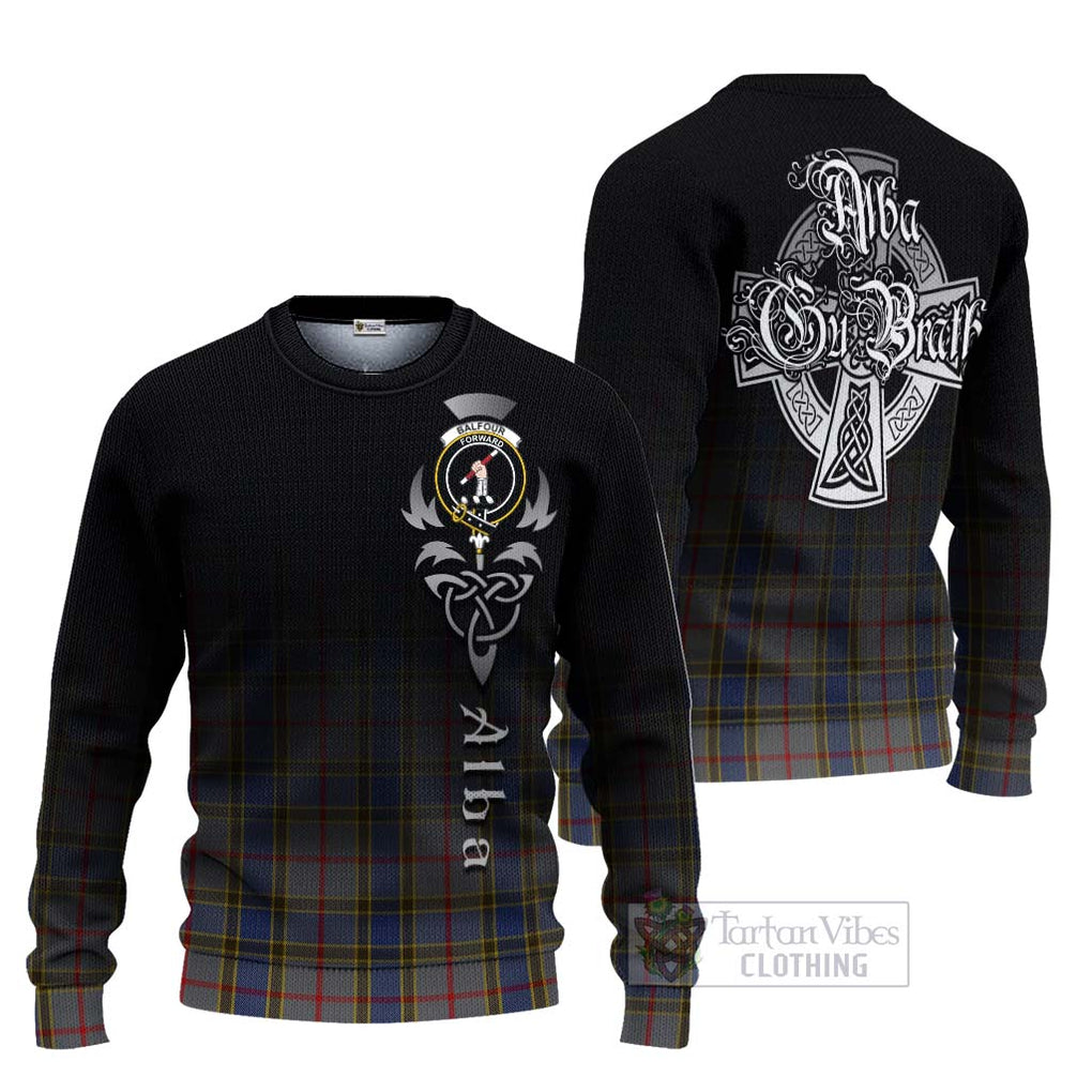 Tartan Vibes Clothing Balfour Tartan Knitted Sweater Featuring Alba Gu Brath Family Crest Celtic Inspired