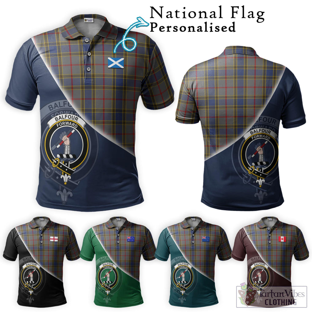 Balfour Tartan Polo Shirt with Personalised National Flag and Family Crest Half Style Maroon - Tartanvibesclothing Shop