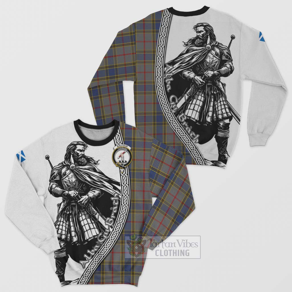 Tartan Vibes Clothing Balfour Tartan Clan Crest Sweatshirt with Highlander Warrior Celtic Style