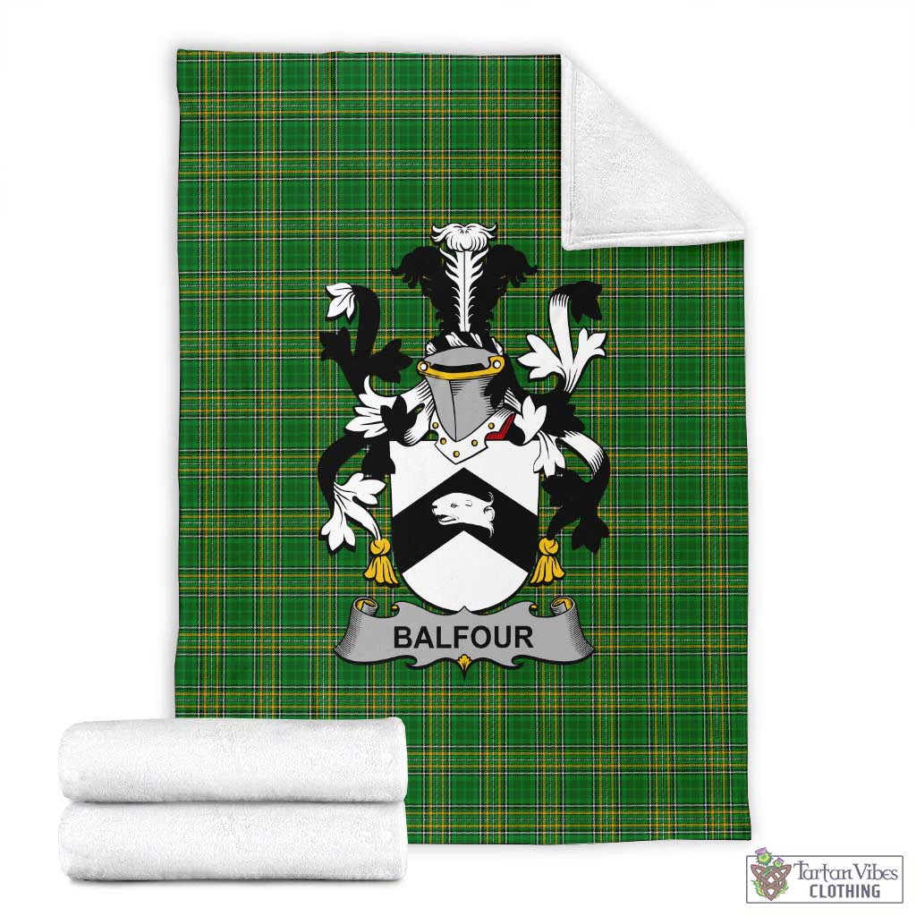 Tartan Vibes Clothing Balfour Irish Clan Tartan Blanket with Coat of Arms