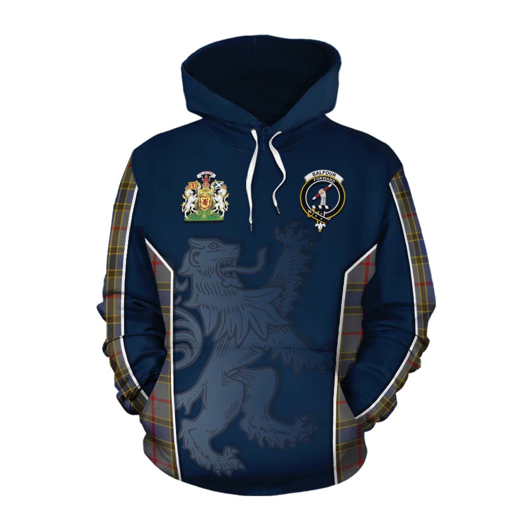 Tartan Vibes Clothing Balfour Tartan Cotton Hoodie with Family Crest and Lion Rampant Vibes Sport Style