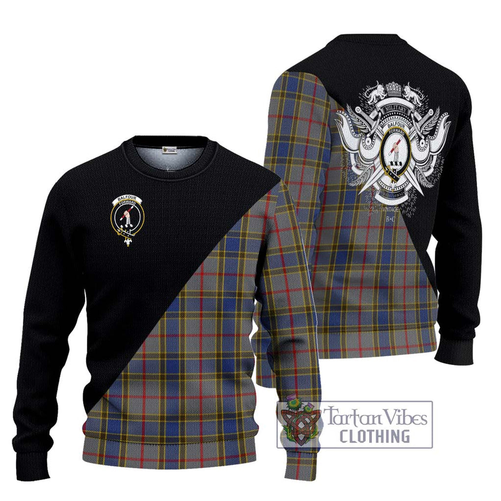 Balfour Tartan Knitted Sweater with Family Crest and Military Logo Style Unisex - Tartanvibesclothing Shop