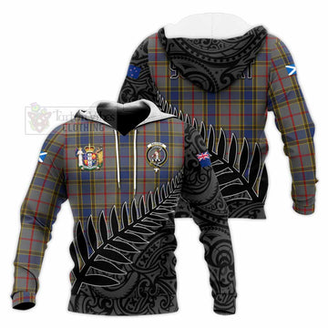 Balfour Crest Tartan Knitted Hoodie with New Zealand Silver Fern Half Style