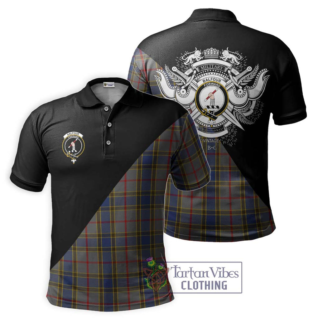 Balfour Tartan Polo Shirt with Family Crest and Military Logo Style Kid - Tartanvibesclothing Shop