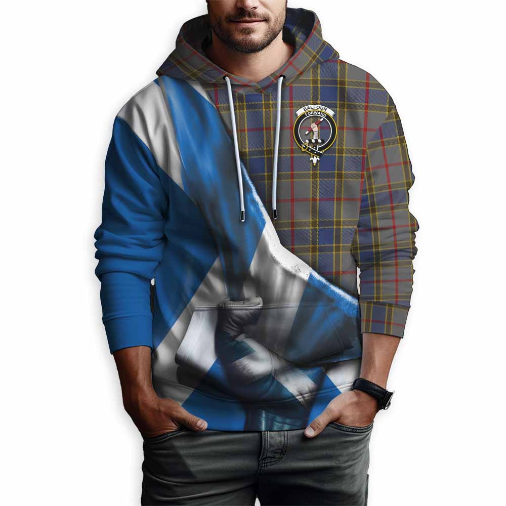 Tartan Vibes Clothing Balfour Tartan Hoodie with Family Crest Scotland Patriotic Style