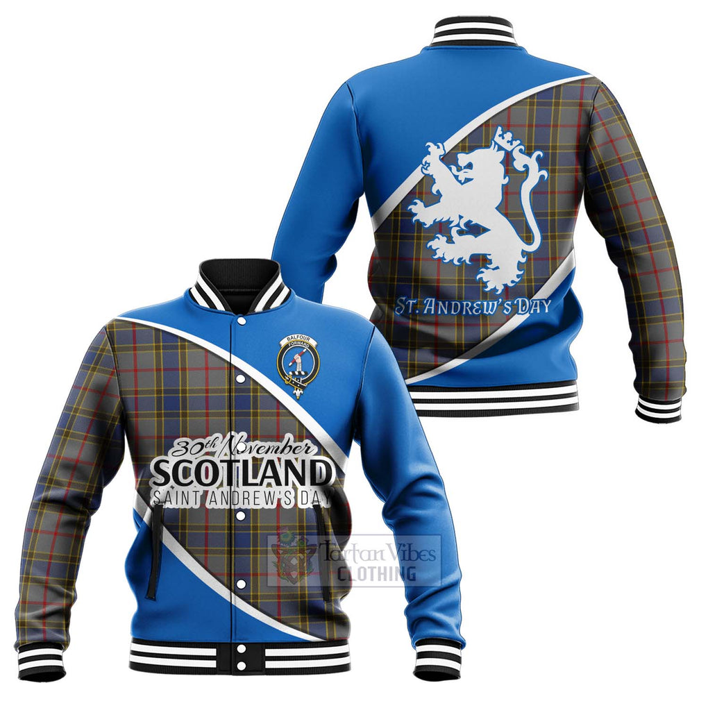 Tartan Vibes Clothing Balfour Family Crest Tartan Baseball Jacket Celebrate Saint Andrew's Day in Style