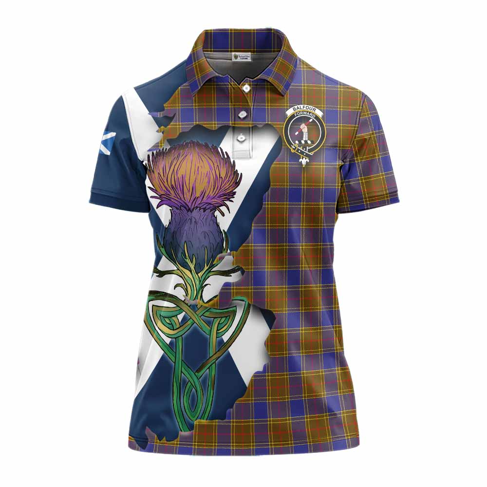 Balfour Tartan Family Crest Women's Polo Shirt Scottish Thistle Celtic Inspired Women - Tartan Vibes Clothing