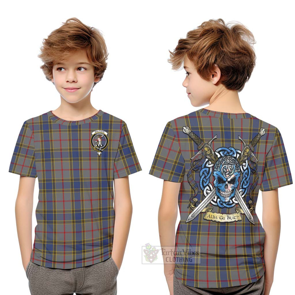 Tartan Vibes Clothing Balfour Tartan Kid T-Shirt with Family Crest Celtic Skull Style