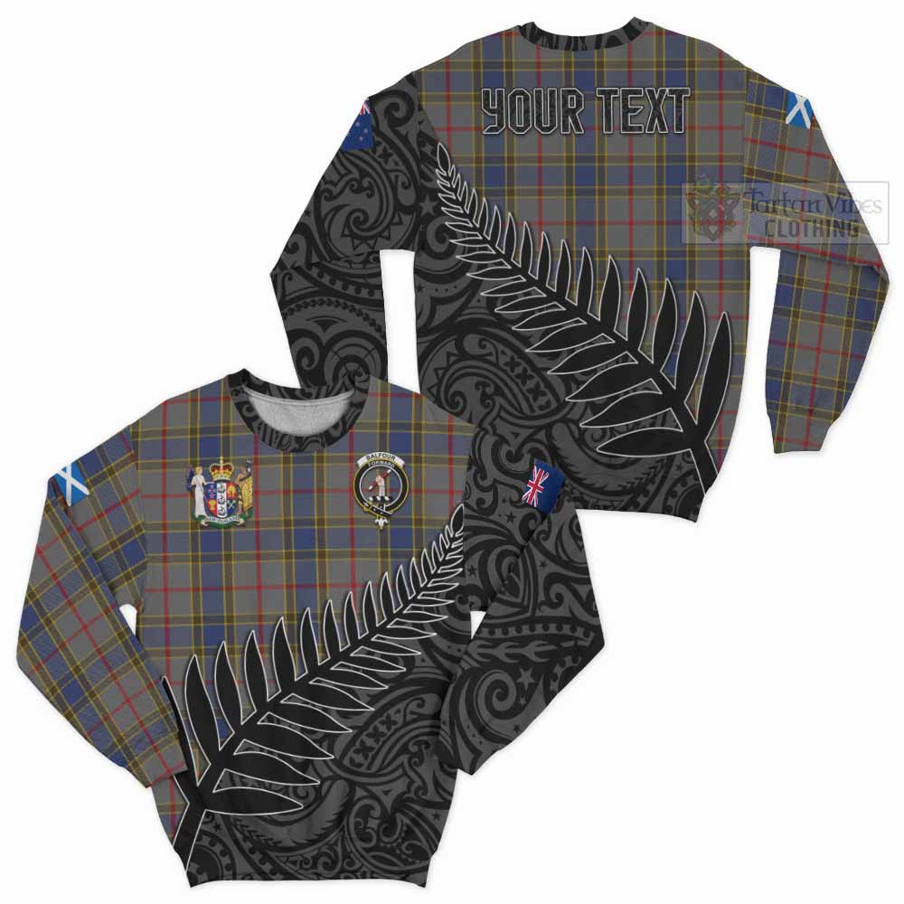 Tartan Vibes Clothing Balfour Crest Tartan Sweatshirt with New Zealand Silver Fern Half Style