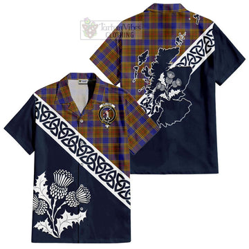 Balfour Tartan Short Sleeve Button Shirt Featuring Thistle and Scotland Map