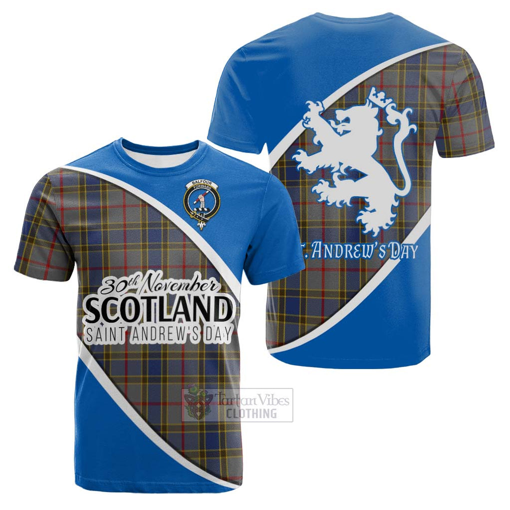 Tartan Vibes Clothing Balfour Family Crest Tartan Cotton T-shirt Celebrate Saint Andrew's Day in Style