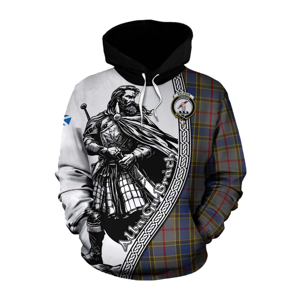 Tartan Vibes Clothing Balfour Tartan Clan Crest Cotton Hoodie with Highlander Warrior Celtic Style