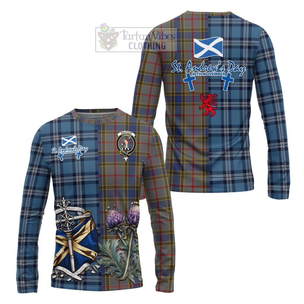 Tartan Vibes Clothing Balfour Tartan Long Sleeve T-Shirt Happy St. Andrew's Day Half Tartan Style