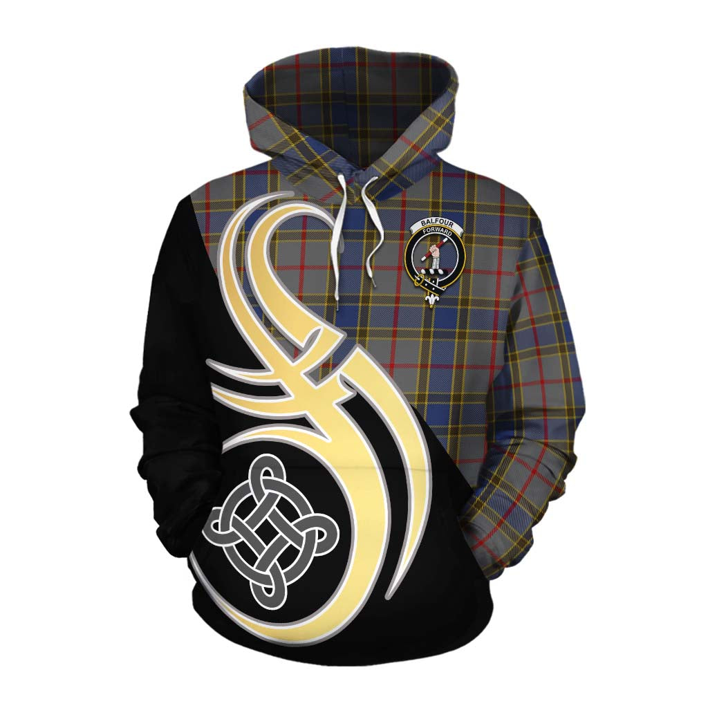 Tartan Vibes Clothing Balfour Tartan Cotton Hoodie with Family Crest and Celtic Symbol Style