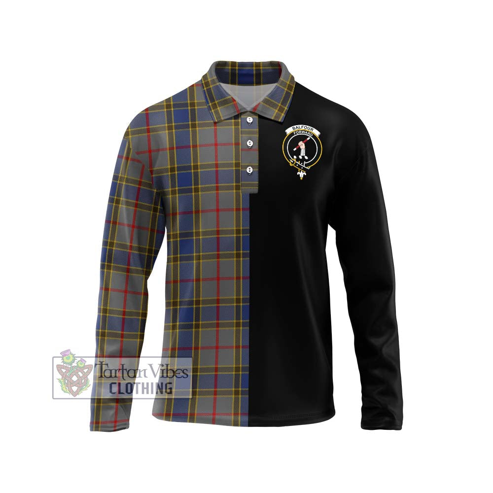 Balfour Tartan Long Sleeve Polo Shirt with Family Crest and Half Of Me Style Unisex - Tartanvibesclothing Shop