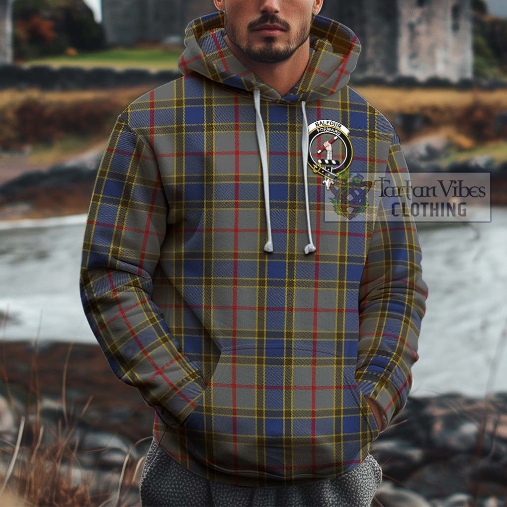 Balfour Tartan Cotton Hoodie with Family Crest Pullover Hoodie XS - Tartan Vibes Clothing