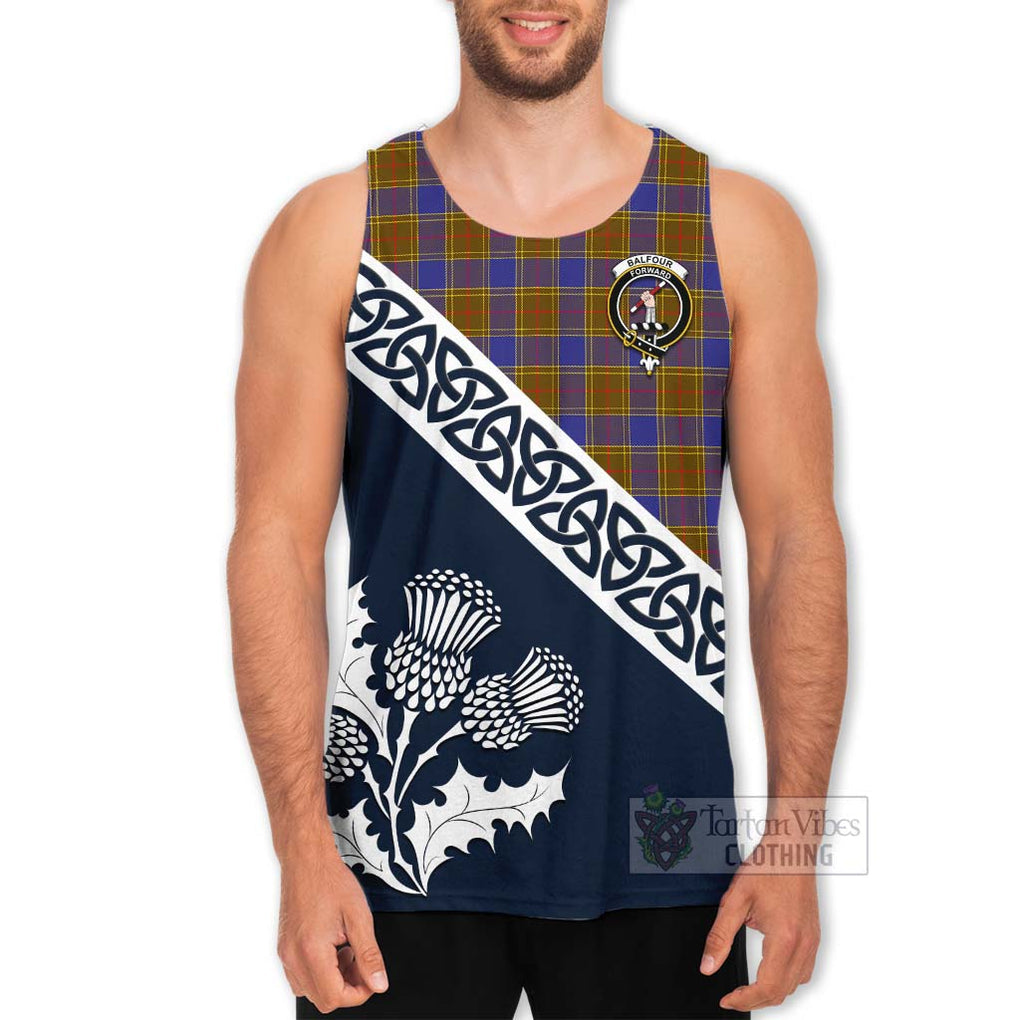 Tartan Vibes Clothing Balfour Tartan Men's Tank Top Featuring Thistle and Scotland Map