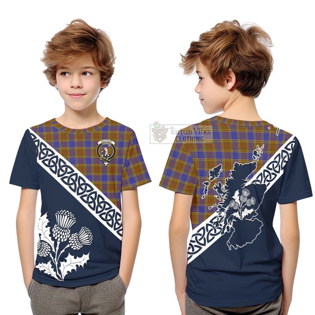 Tartan Vibes Clothing Balfour Tartan Kid T-Shirt Featuring Thistle and Scotland Map