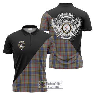 Balfour Tartan Zipper Polo Shirt with Family Crest and Military Logo Style