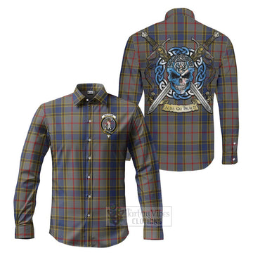 Balfour Tartan Long Sleeve Button Shirt with Family Crest Celtic Skull Style Men's Shirt S - Tartan Vibes Clothing
