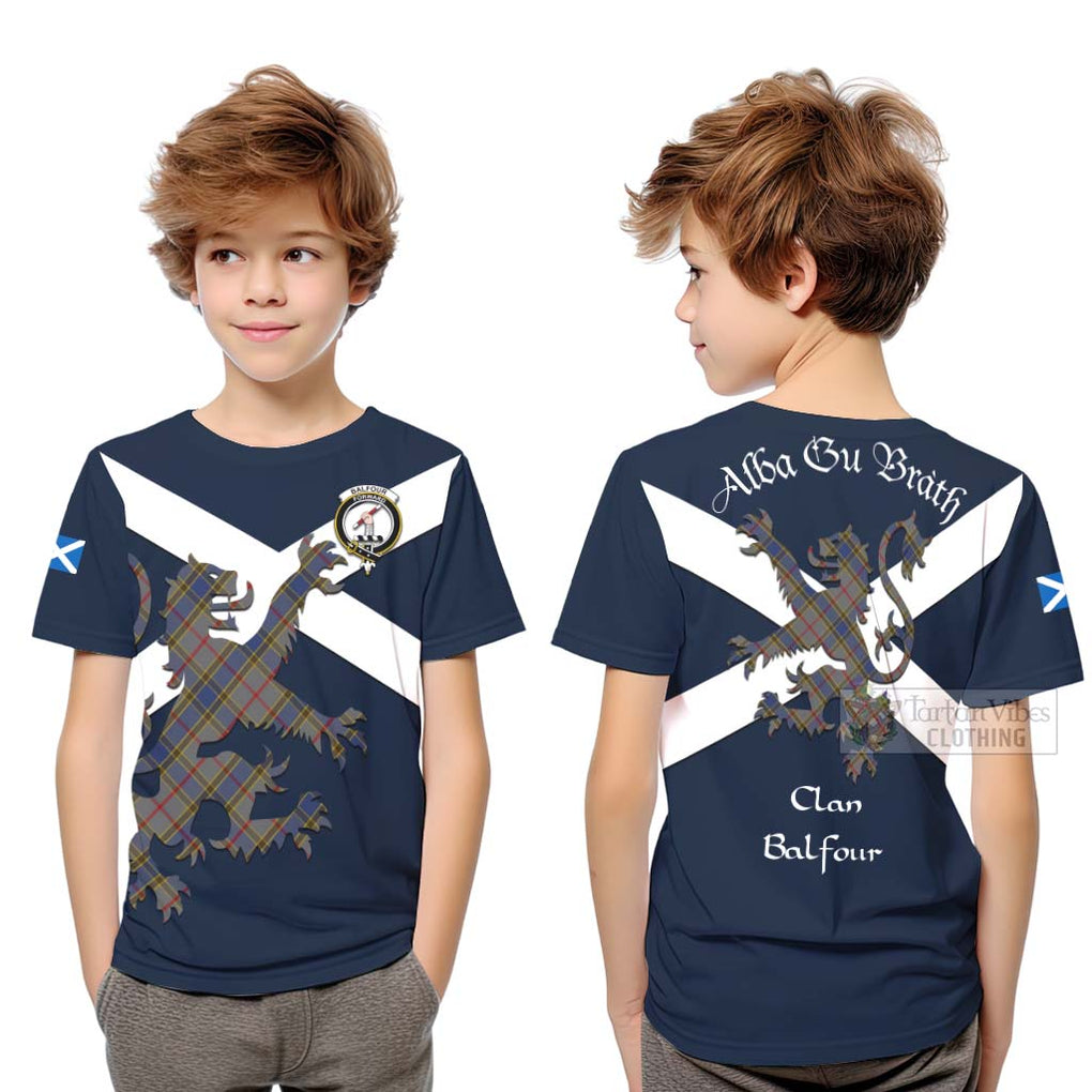 Tartan Vibes Clothing Balfour Tartan Lion Rampant Kid T-Shirt – Proudly Display Your Heritage with Alba Gu Brath and Clan Name