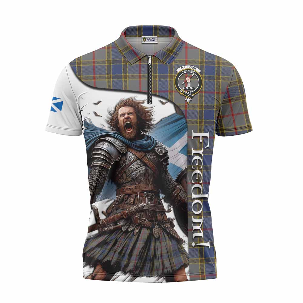 Tartan Vibes Clothing Balfour Crest Tartan Zipper Polo Shirt Inspired by the Freedom of Scottish Warrior