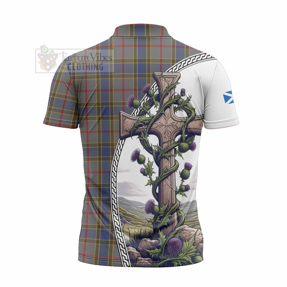 Tartan Vibes Clothing Balfour Tartan Zipper Polo Shirt with Family Crest and St. Andrew's Cross Accented by Thistle Vines