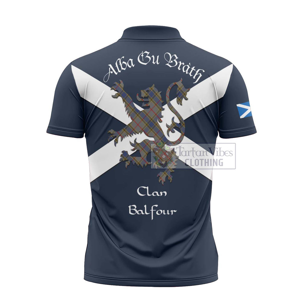 Tartan Vibes Clothing Balfour Tartan Lion Rampant Zipper Polo Shirt – Proudly Display Your Heritage with Alba Gu Brath and Clan Name