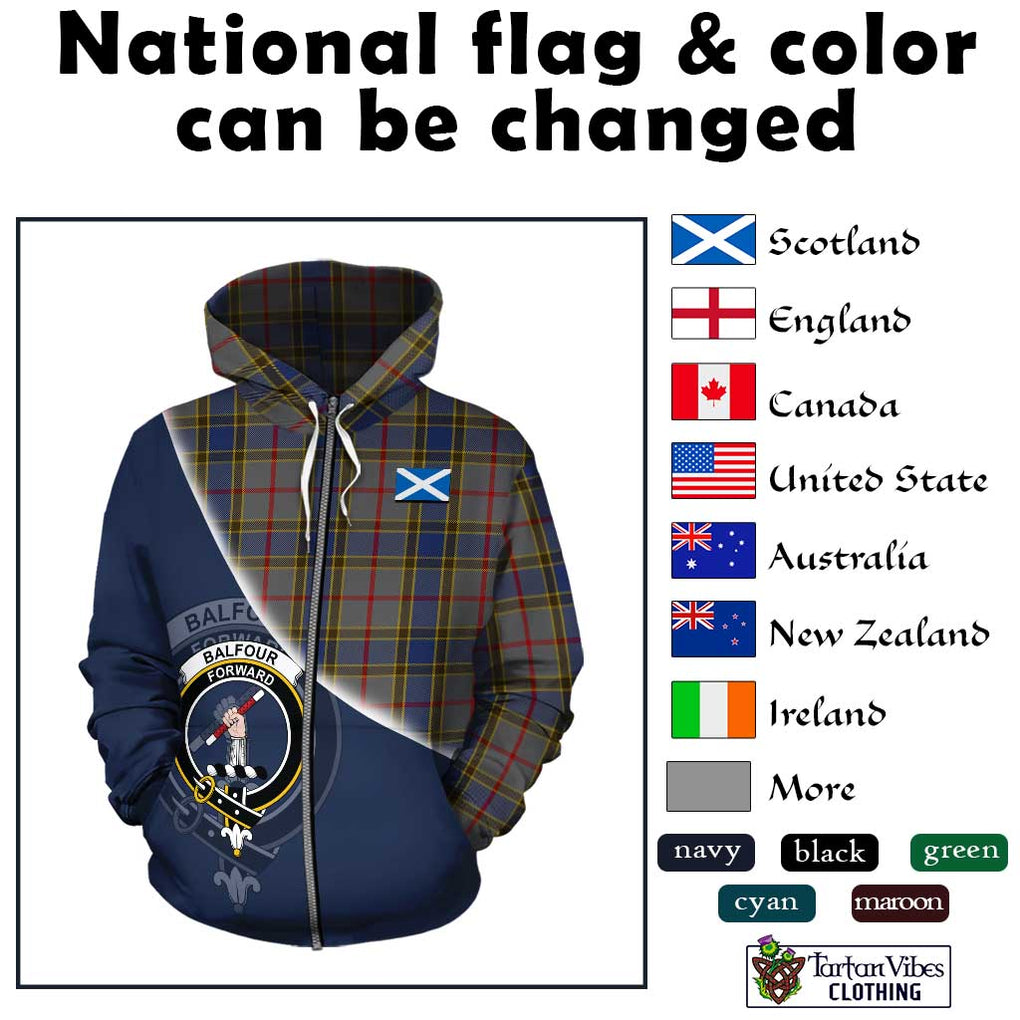 Balfour Tartan Hoodie with Personalised National Flag and Family Crest Half Style - Tartanvibesclothing Shop