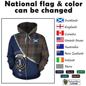 Balfour Tartan Hoodie with Personalised National Flag and Family Crest Half Style