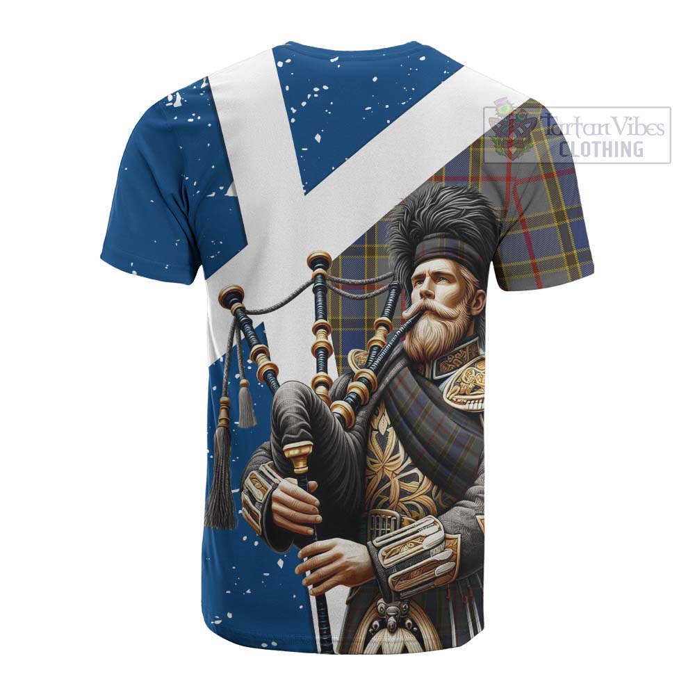 Tartan Vibes Clothing Balfour Tartan Cotton T-shirt with Family Crest Scottish Bagpiper Vibes