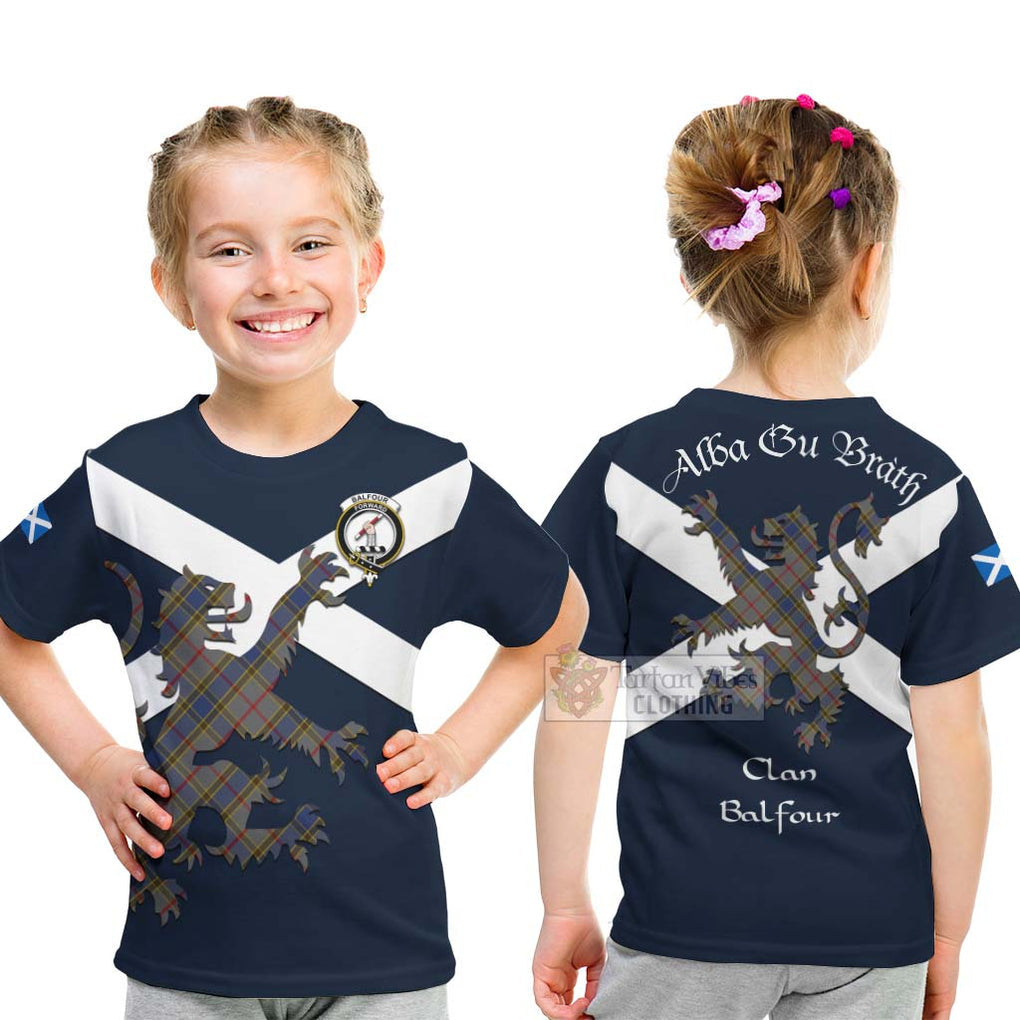 Tartan Vibes Clothing Balfour Tartan Lion Rampant Kid T-Shirt – Proudly Display Your Heritage with Alba Gu Brath and Clan Name