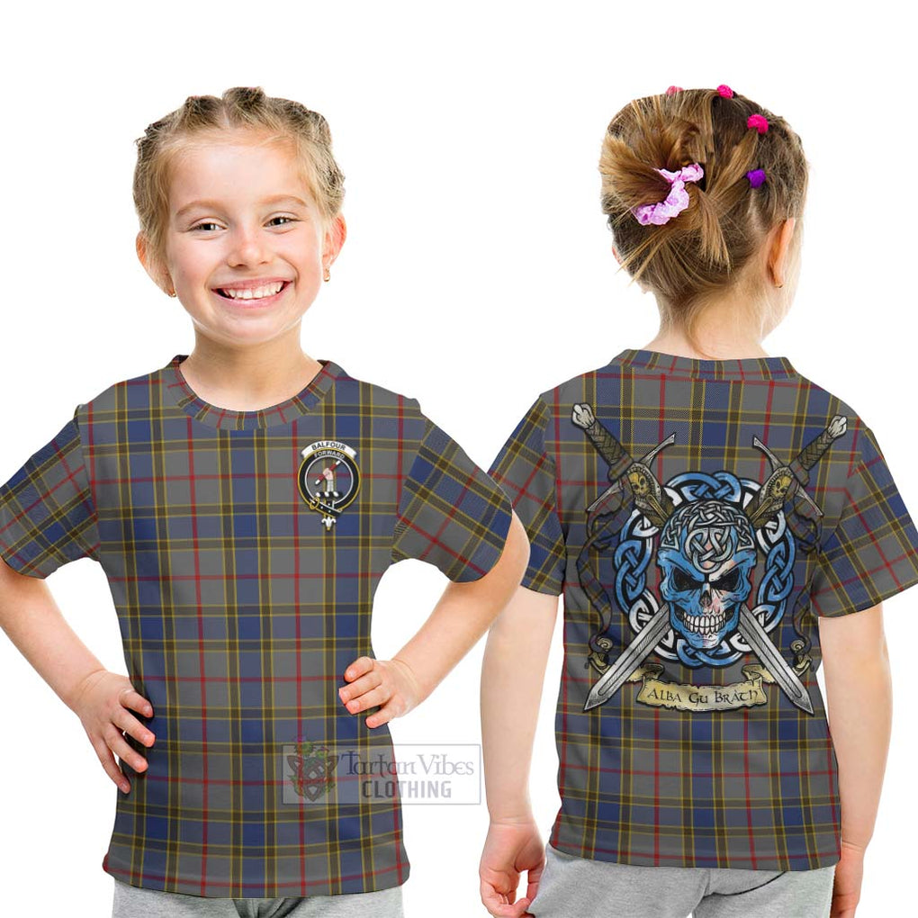 Tartan Vibes Clothing Balfour Tartan Kid T-Shirt with Family Crest Celtic Skull Style