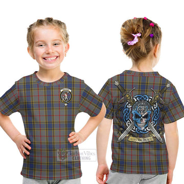 Balfour Tartan Kid T-Shirt with Family Crest Celtic Skull Style