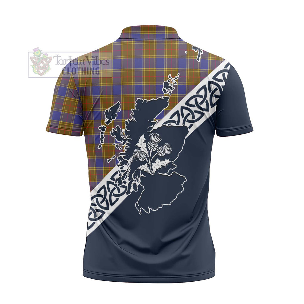 Tartan Vibes Clothing Balfour Tartan Zipper Polo Shirt Featuring Thistle and Scotland Map