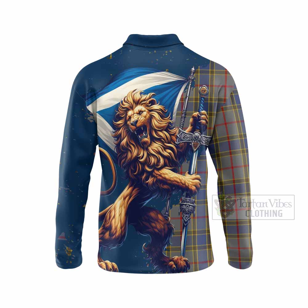 Tartan Vibes Clothing Balfour Tartan Family Crest Long Sleeve Polo Shirt with Scottish Majestic Lion