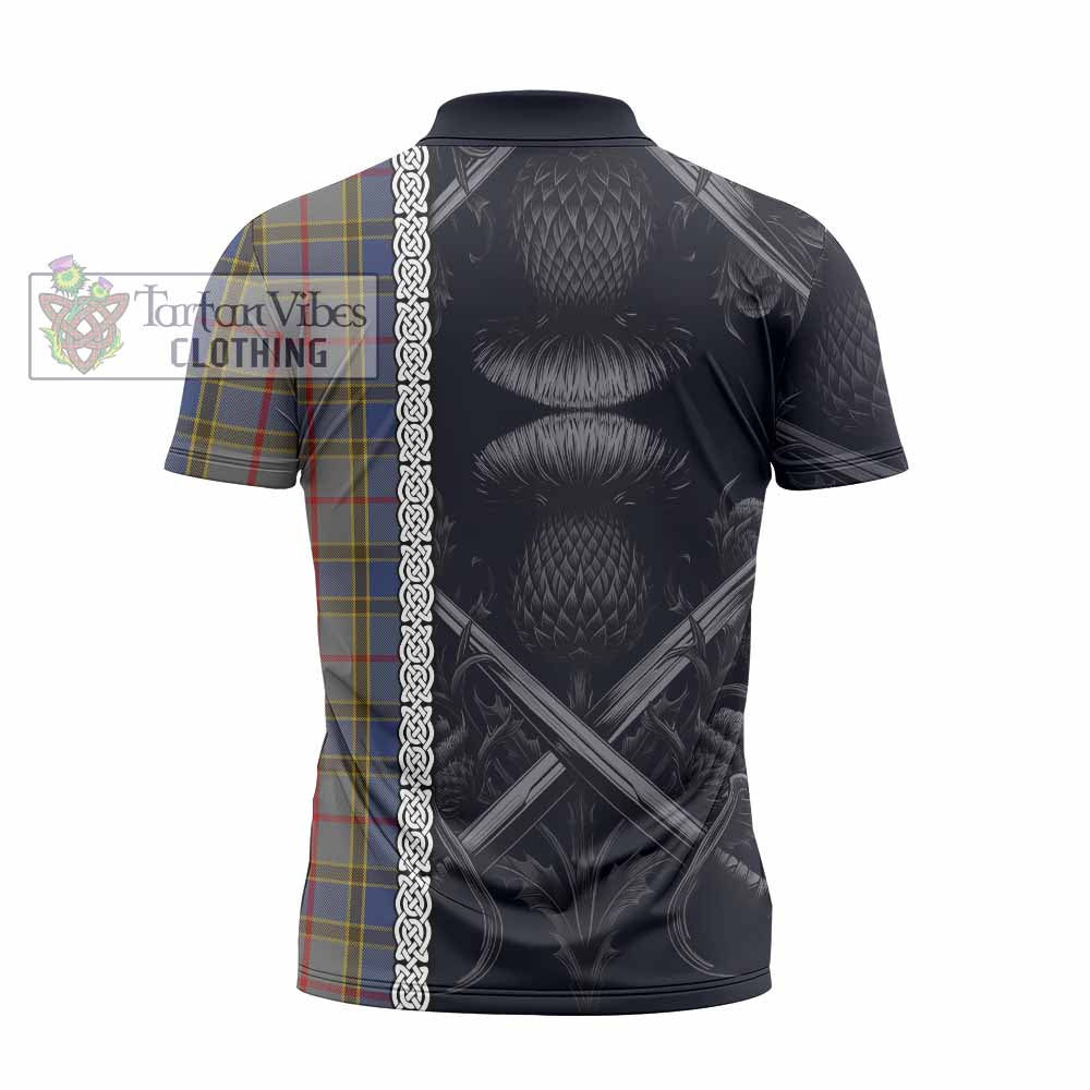 Tartan Vibes Clothing Balfour Tartan Zipper Polo Shirt with Family Crest Cross Sword Thistle Celtic Vibes