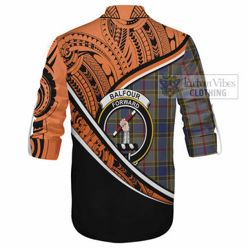 Balfour Crest Tartan Ghillie Kilt Shirt with Polynesian Vibes Style - Orange Version