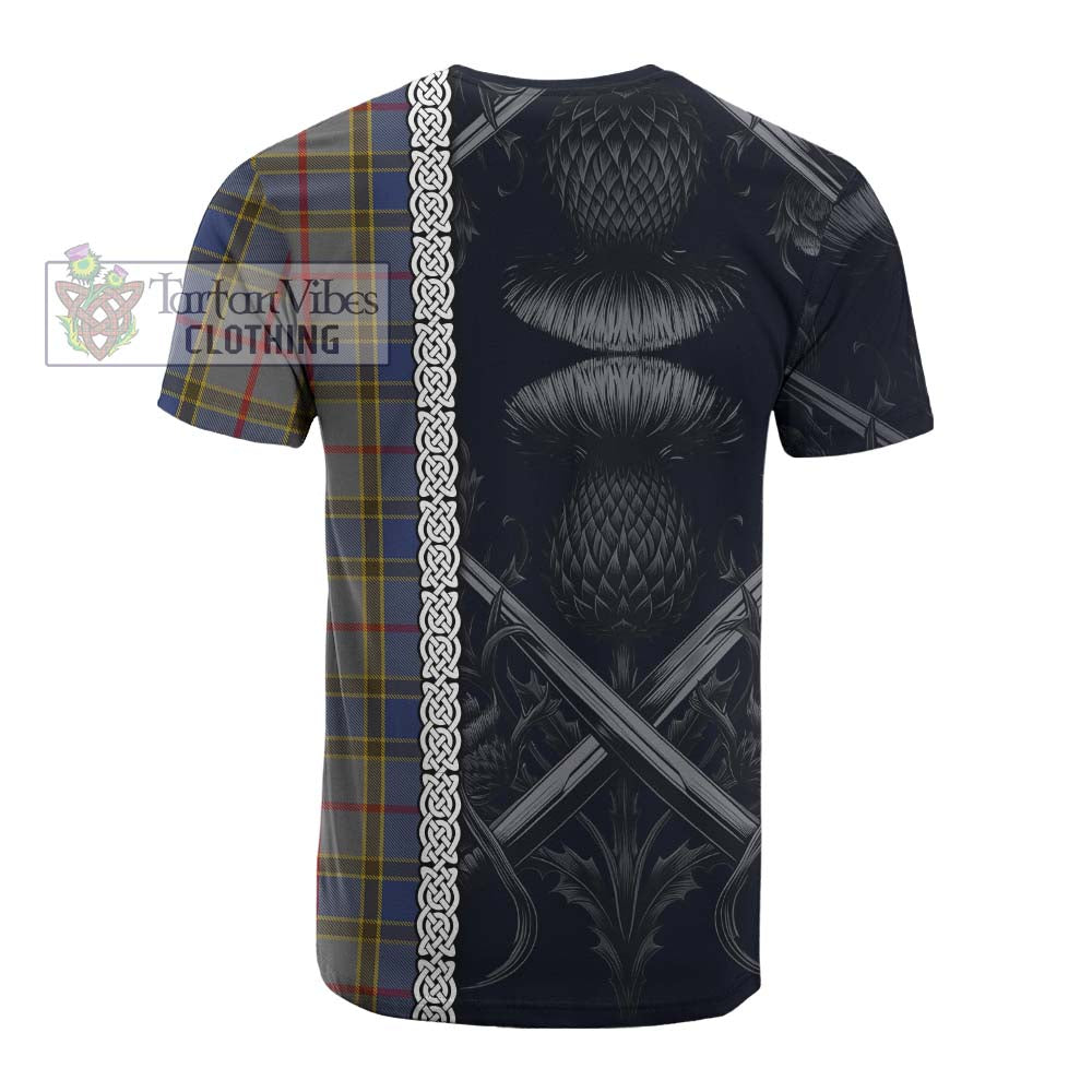 Tartan Vibes Clothing Balfour Tartan Cotton T-shirt with Family Crest Cross Sword Thistle Celtic Vibes