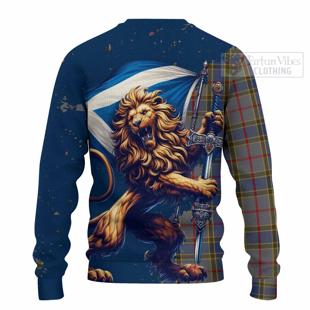 Tartan Vibes Clothing Balfour Tartan Family Crest Knitted Sweater with Scottish Majestic Lion